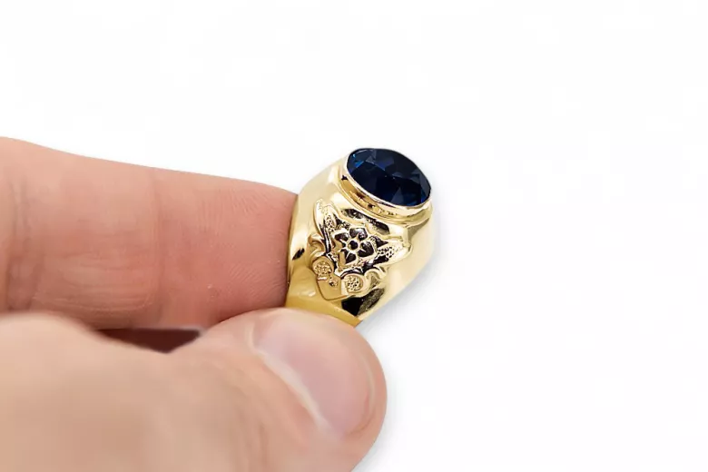 14K Жовте золото Сапфір Каблучка Вінтаж стиль vrc078y